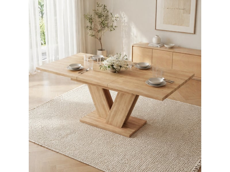  Table de salle à manger extensible avec rallonge et pieds en métal, 4 à 8 personnes, 140180×80 cm chêne  - Conforama B