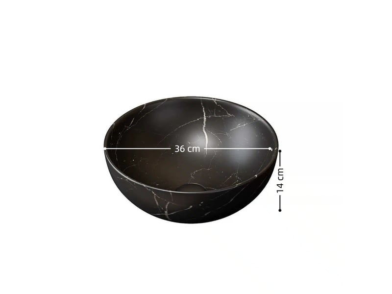 Lavabo à poser avec surface sans pores, en céramique, finition noire mate, pour salle de bain, 48×48×28 cm - Conforama D