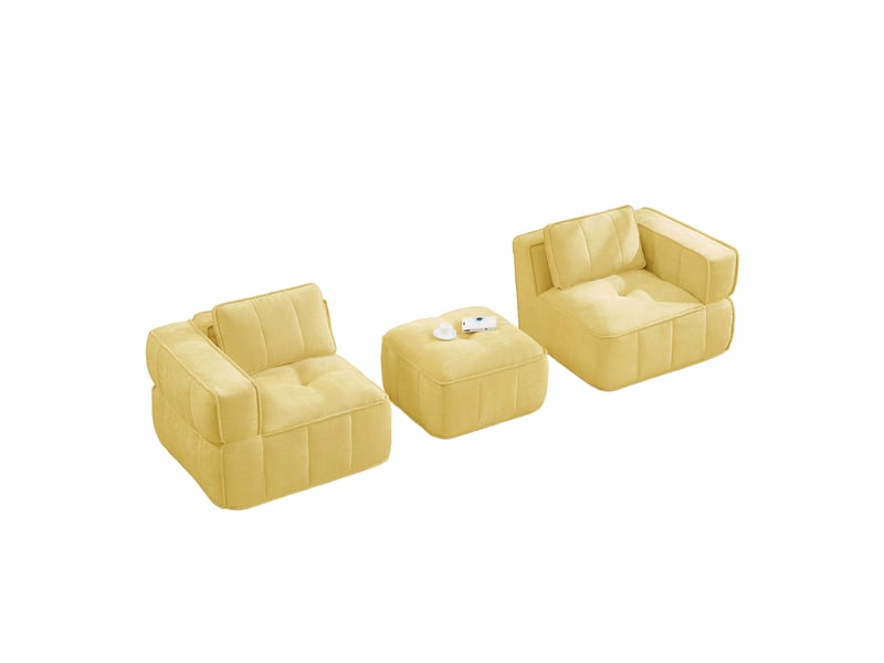  Canapé modulable deux places jaune avec pouf, assise profonde et mousse haute densité 32d pour salon et appartement  - Conforama W