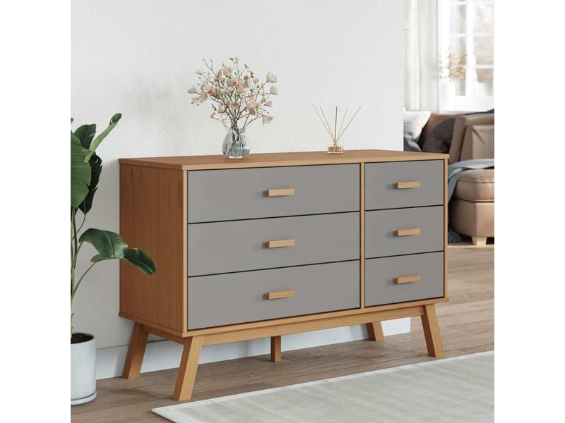  Armoire à tiroirs, commode olden gris et marron bois de pin solide shl59901  - Conforama C