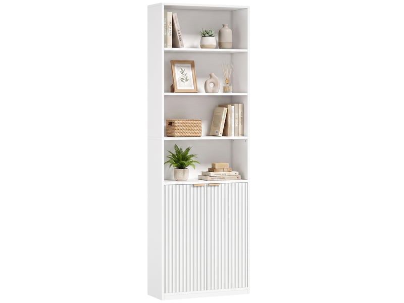  Bibliothèque 6 niveaux avec 4 niches et 2 portes mdf blanc 60 x 24 x 182 cm  - Conforama B