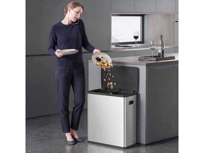  Poubelle de cuisine automatique 60l 2 compartiments seaux amovibles acier inox  - Conforama C