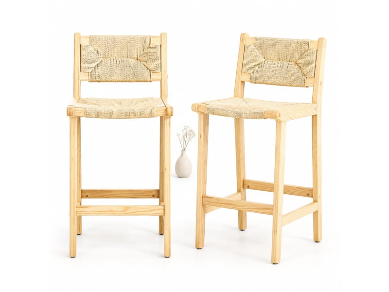  Lot de 2 tabourets de bar,44x42x89 cm,style campagne,bois clair tressé  - Conforama A