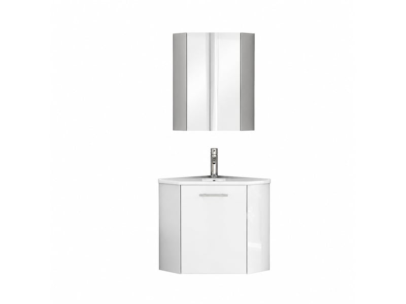  Ensemble meuble vasque d'angle blanc avec miroir, meuble compact de salle de bains  - Conforama A