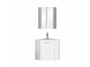 Ensemble meuble vasque d'angle blanc avec miroir, meuble compact de salle de bains