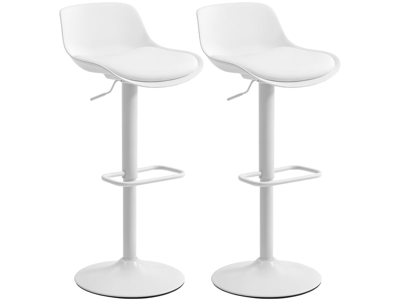  Ensemble de 2 tabourets de bar avec dossier, hauteur réglable, assise pivotante en similicuir et repose-pieds, blanc  - Conforama B
