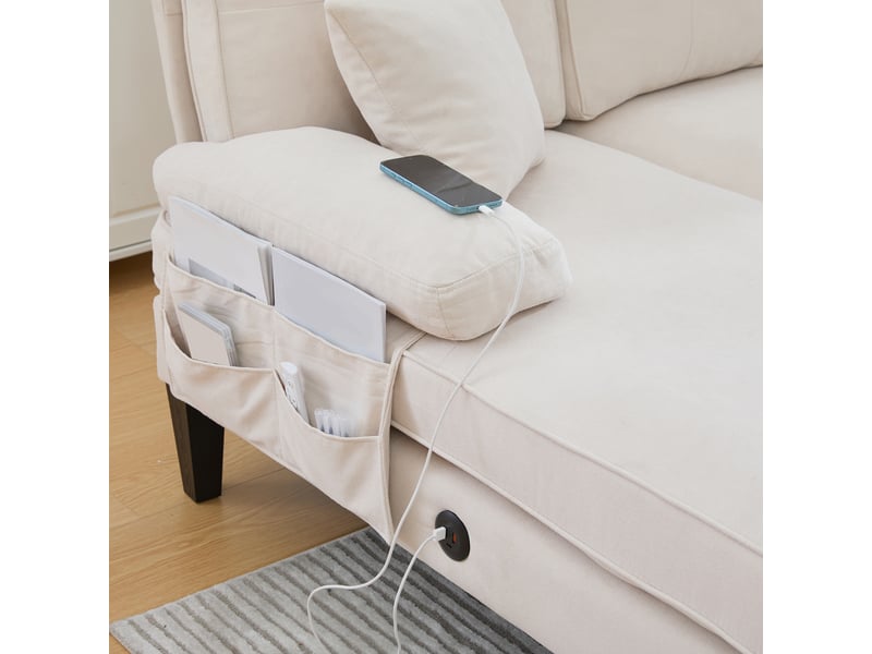  Canapé d’angle en tissu coton et lin beige, 4 places, 250 cm, panoramique, avec rangement W2845S00305 - Conforama W