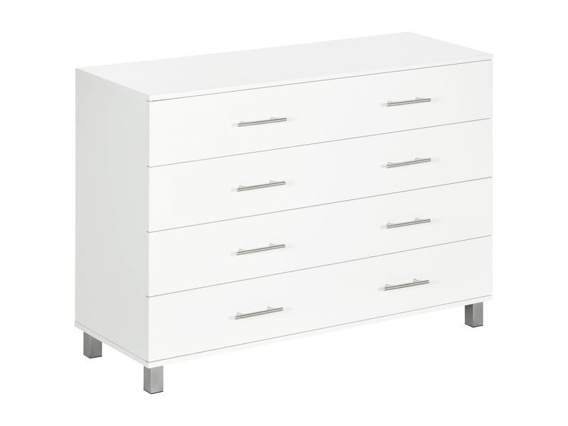  Commode à 4 tiroirs avec pieds, design moderne, idéale pour le salon et l'entrée, 112 x 38,2 x 81 cm, blanche  - Conforama A