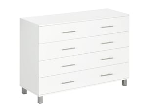 Commode à 4 tiroirs avec pieds, design moderne, idéale pour le salon et l'entrée, 112 x 38,2 x 81 cm, blanche
