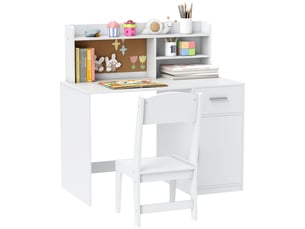 Bureau enfant avec étagères, armoire, tiroir et chaise enfant assortie en mdf blanc