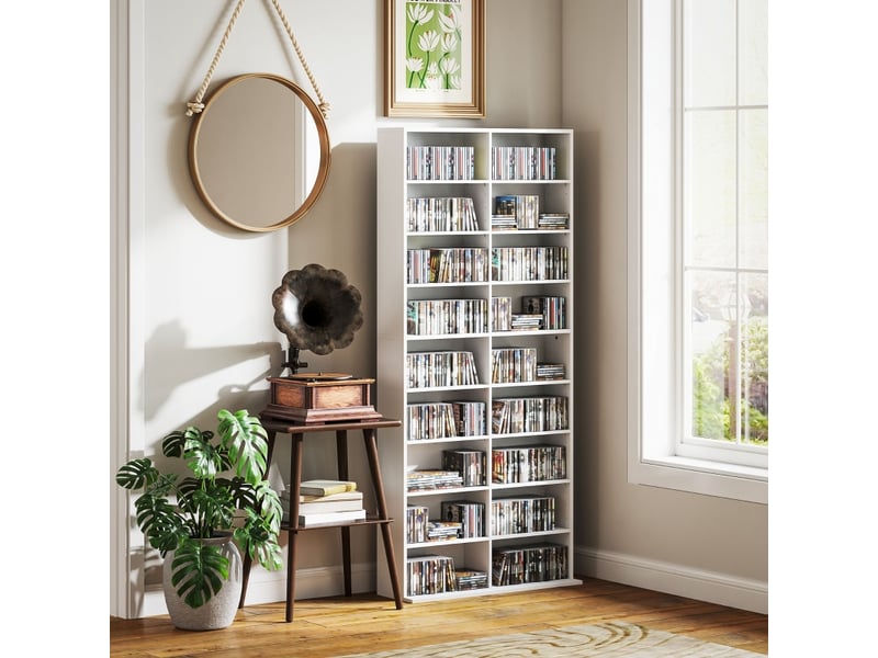  Bibliothèque pour cd dvd blu-ray blanc 78,5 x 24 x 175 cm jusqu'à 640 cd  - Conforama E