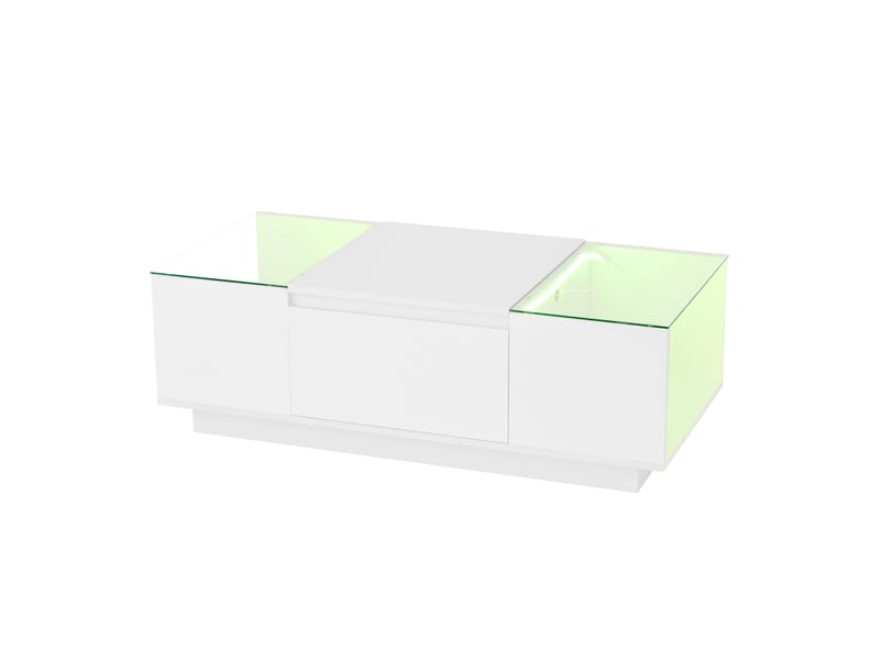  Table basse blanc, 2 tiroirs, rangement, éclairage led, gestion des câbles, portes vitrées, design moderne - 105x50x35cm - salon  - Conforama D