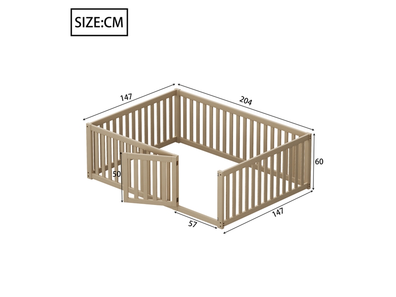  Lit enfant 140x200 cm avec clôture et porte, bois, couleur naturelle sans matelas  - Conforama E