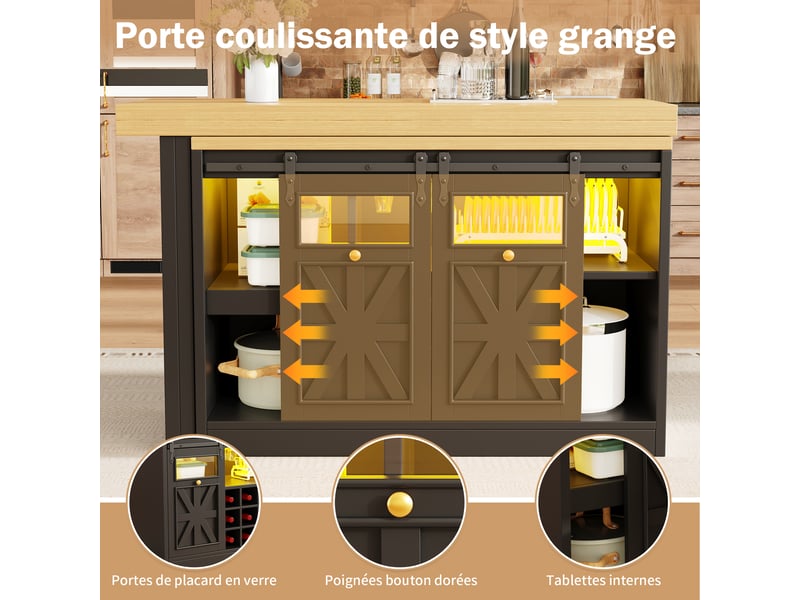  Meuble de cuisine muvano, table à manger extensible avec buffet noir, 120 à 197 cm  - Conforama E