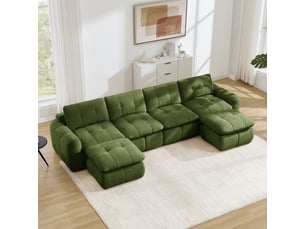 Canapé fixe, droit, modulaire, en tissu chenille, vert