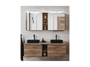 Ensemble salle de bain double vasques 140 cm + 5 éléments - rosario oak