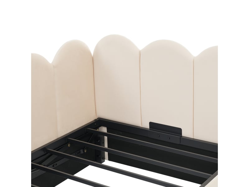 Lit coffre 90x200cm, lit 1 place, lit banquette, lit de repos avec sommier en métal, velours beige, sans matelas - Conforama W