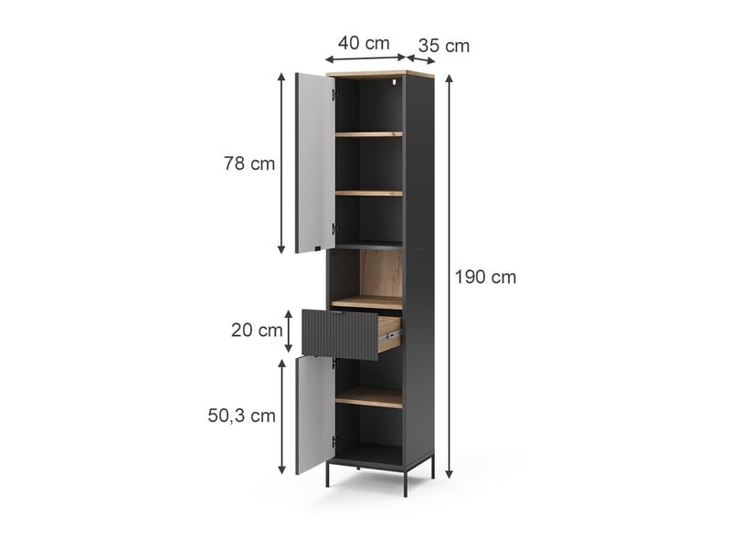  Vicco meuble salle de bain, noirchêne viking, 40x190cm avec des portes et un tiroir  - Conforama B