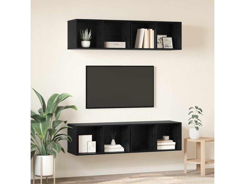  Ensemble meuble tv - banc tv - meuble de rangement 4 pcs chêne noir bois d'ingénierie  - Conforama D