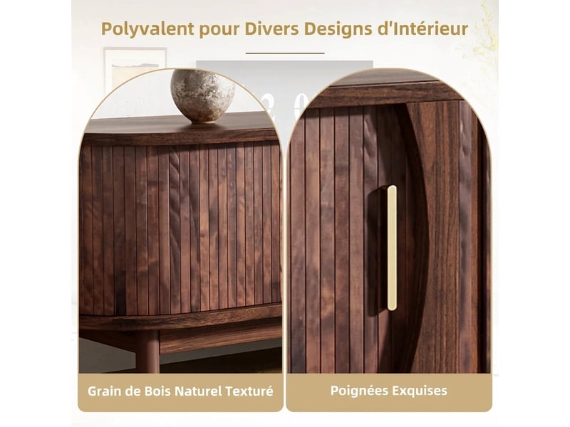  Meuble tv marron 165 cm avec portes coulissantes, meuble tv pour écran 65 pouces, style rétro scandinave en mdf  - Conforama D