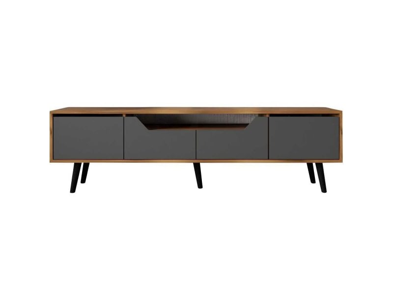  Meuble tv en aggloméré 180 x 29.8 x 48 cm roma anthracite et noyer  - Conforama B