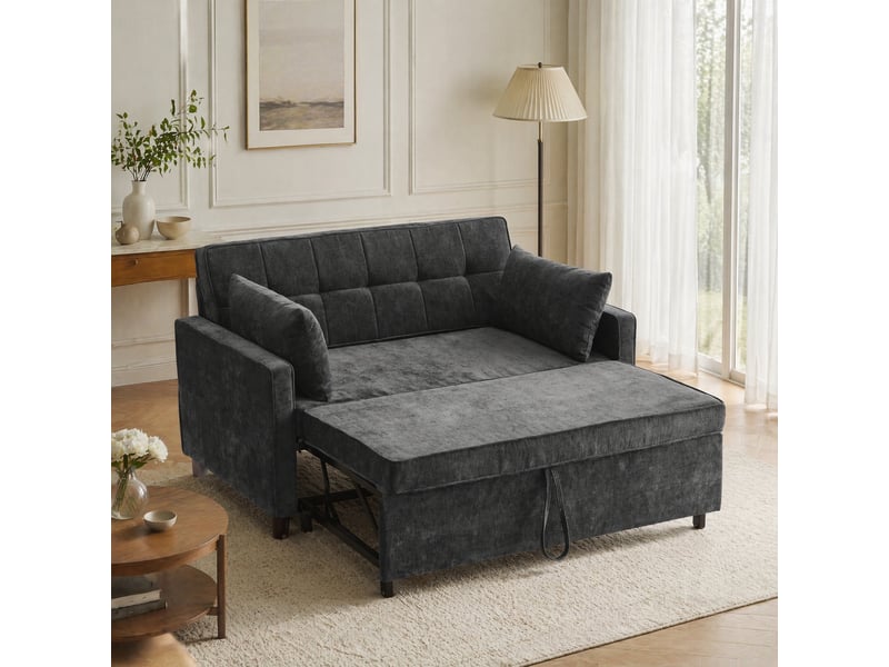  Canapé-lit,142x79x85 cm,2 places avec dossier réglable,chenille,noir antique  - Conforama B