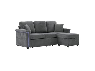 Canapé d'angle réversible convertible <strong></strong> <strong>Radiant Stride</strong> 3 places Tissu gris avec coffre de rangement