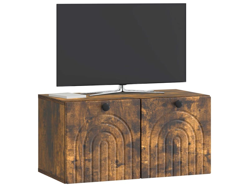  Meuble tv - banc tv - meuble de rangement mural chêne fumé 59,5 x 31 x 30 cm bois d'ingénierie  - Conforama C