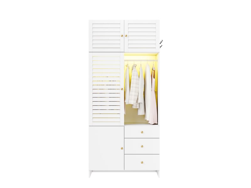  Armoire à portes battantes 90x50x200 cm avec éclairage led, panneau de particules, couleur blanc  - Conforama A