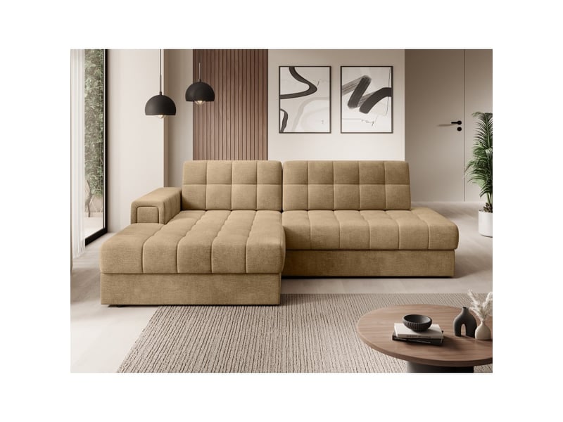  Canapé d'angle convertible cubito beige 240 cm avec coffre de rangement et couchage  - Conforama E