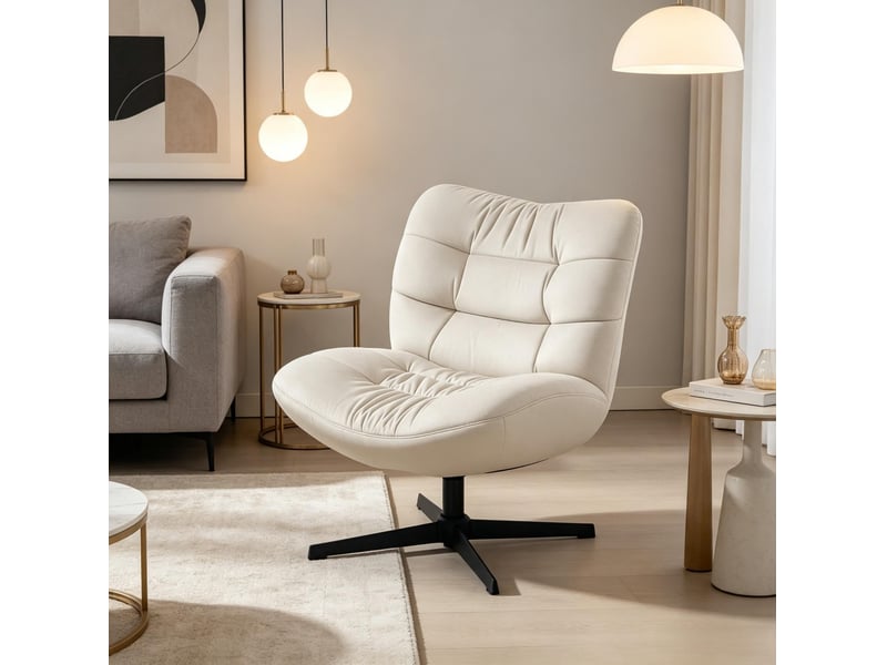  Fauteuil lounge pivotant en chenille crème 70 x 80 x 82 cm  - Conforama C