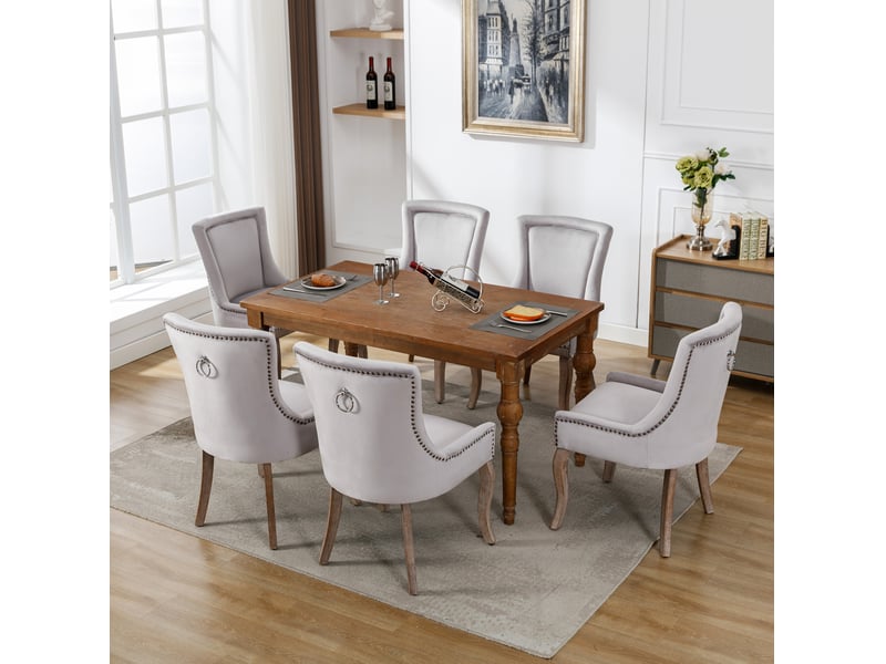  Lot de 6 chaises de salle à manger en velours gris avec accoudoirs evryae  - Conforama C