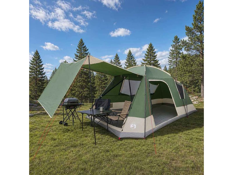 Tente de camping, tente cabane 12 personne vert polyester et acier - Conforama B