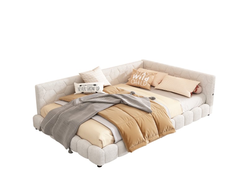  Lit de jour 140x200 canapé lit avec sommier en velours blanc avec led 16 couleurs et ports usbtype-c  - Conforama A