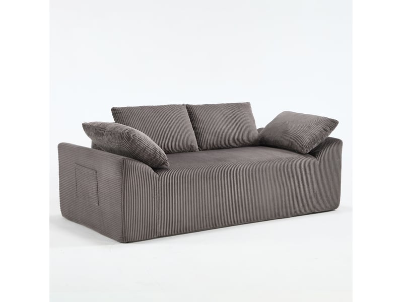  Canapé droit 2 places avec assise profonde en mousse à mémoire, poches latérales, en tissu brun gris 170 × 86 × 60 cm  - Conforama A