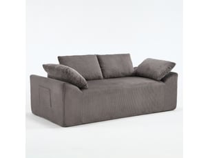 Canapé droit 2 places avec assise profonde en mousse à mémoire, poches latérales, en tissu brun gris 170 × 86 × 60 cm