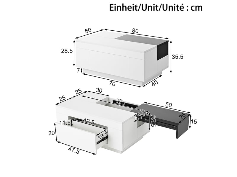  Table basse rectangulaire blanc avec 1 tiroir - 50x80 cm led mdf table basse blanc - Conforama C