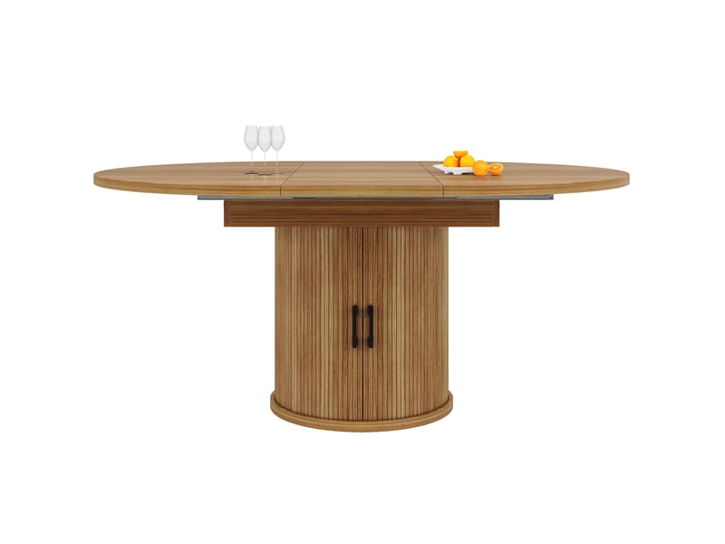  Table à manger extensible ronde, diamètre 118 à 158 cm, pour 6 personnes, effet noyer  - Conforama R