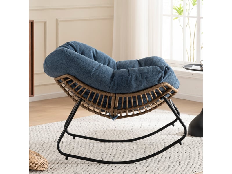  Fauteuil à bascule en chenille - 95x107x83 cm - chaise berçante ergonomique cadre métal détente salon chambre - bleu  - Conforama D