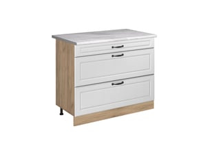 Vicco meuble cuisine, blanc campagnechêne doré, 100cm plan de travail marbre