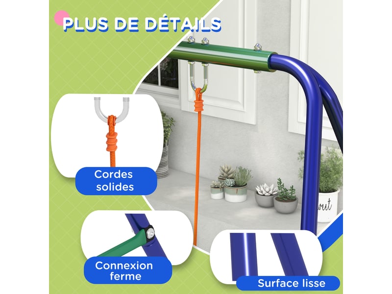  Balançoire portique balançoire pour enfants avec 2 siège de balançoire structure en métal charge max. 90 kg multicolore  - Conforama R