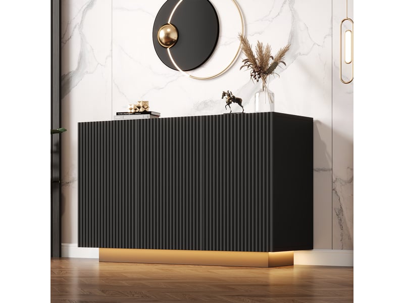  Commode de rangement, en effet marbre, coloris noir, pour salon, design moderne, solution de rangement fonctionnelle, pour intérieur  - Conforama R