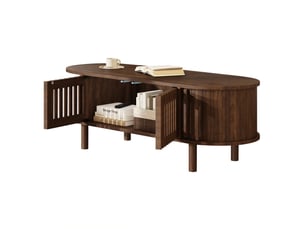 Table basse ovale 100x40x38 cm avec rangement, coloris noyer