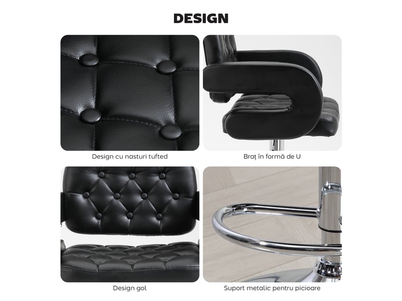  Tabouret de bar pivotant chaise de bar réglable en hauteur avec dossier repose-pieds et accoudoirs noir 61x50x93-113cm  - Conforama W