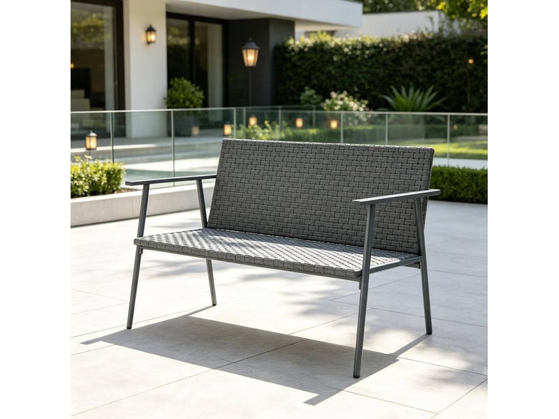  Banc de jardin 2 places en résine tressée grise et acier galvanisé, pieds réglables pour terrasse et balcon  - Conforama E