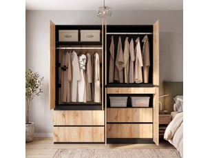Armoire 6 portes 180x50x200 cm avec 5 tiroirs décor chêne