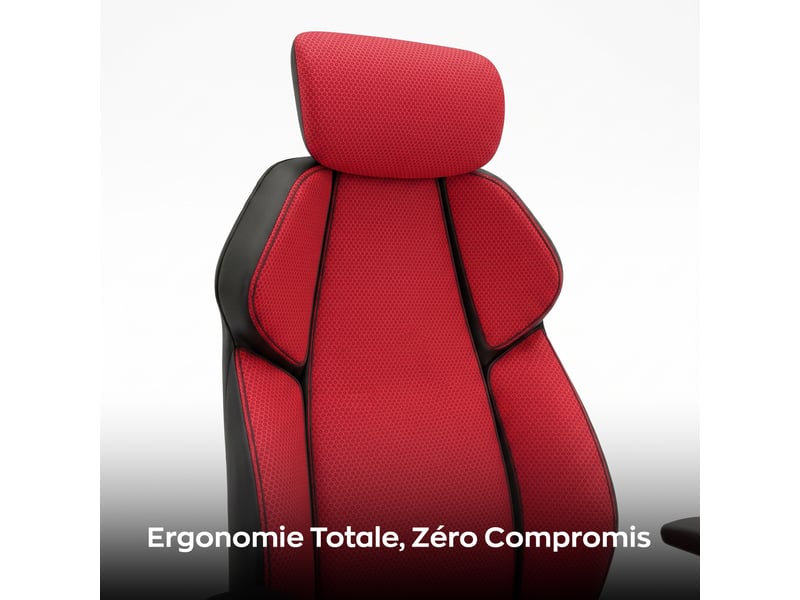  Flank - sedia da gaming pro ergonomica poltrona gamer con altezza regolabile reclinabile girevole 360° con braccioli in tessuto e pvc rosso  - Conforama C