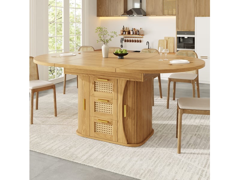  Table à manger extensible 118158 x 118 cm – naturel – mdf et métal – rangements intégrés, style bois  - Conforama B