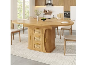 Table à manger extensible 118158 x 118 cm – naturel – mdf et métal – rangements intégrés, style bois