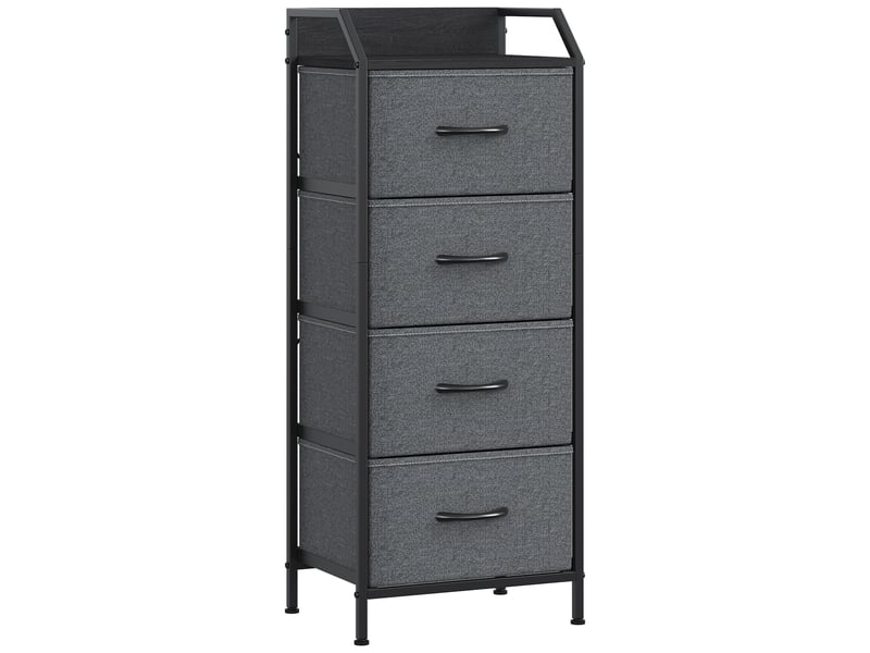  Chiffonnier meuble 43x30x98 cm quatre tiroirs tissu marron rustique et metal noir  - Conforama A